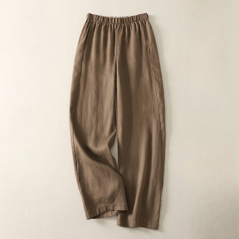 Buddha Stones Daily Plain Simple Design Cotton Linen Women's Pants With Pockets
