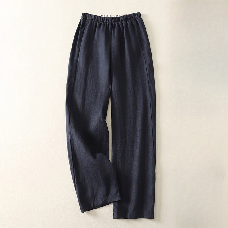 Buddha Stones Daily Plain Simple Design Cotton Linen Women's Pants With Pockets - MidnightBlue - US8-10，UK/AU12-14，EU40-42 (2XL) - image 15