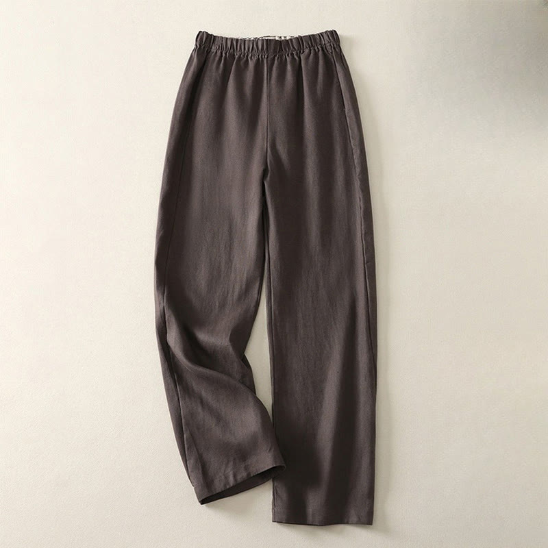Buddha Stones Daily Plain Simple Design Cotton Linen Women's Pants With Pockets
