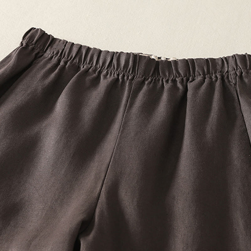 Buddha Stones Daily Plain Simple Design Cotton Linen Women's Pants With Pockets