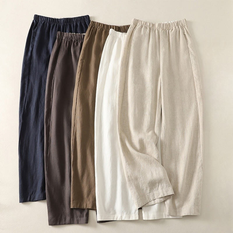 Buddha Stones Daily Plain Simple Design Cotton Linen Women's Pants With Pockets