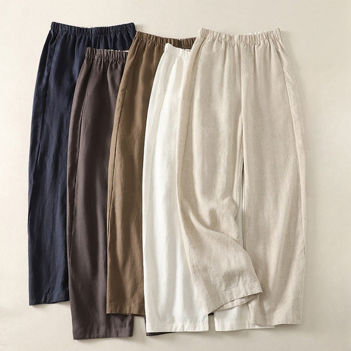Buddha Stones Daily Plain Simple Design Cotton Linen Women's Pants With Pockets