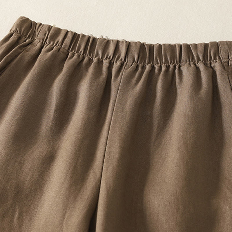 Buddha Stones Daily Plain Simple Design Cotton Linen Women's Pants With Pockets