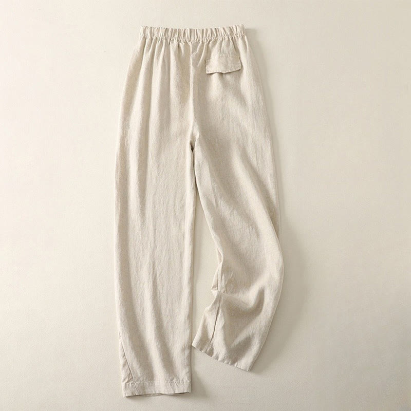Buddha Stones Daily Plain Simple Design Cotton Linen Women's Pants With Pockets