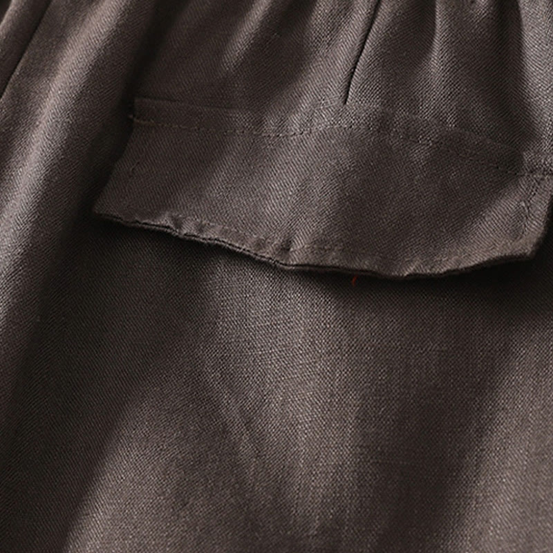 Buddha Stones Daily Plain Simple Design Cotton Linen Women's Pants With Pockets