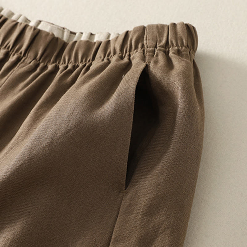 Buddha Stones Daily Plain Simple Design Cotton Linen Women's Pants With Pockets