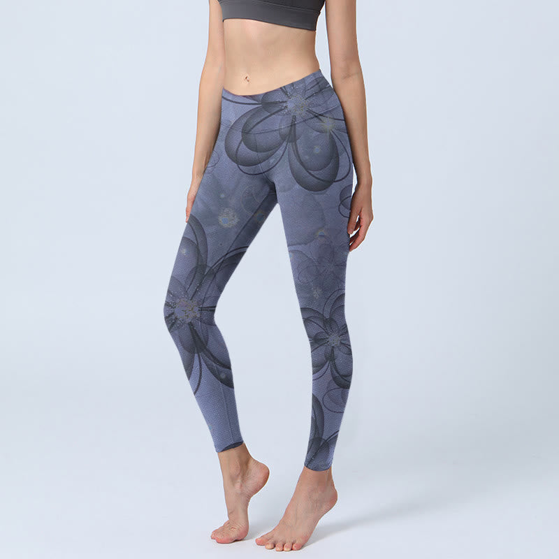 Buddha Stones Abstract Petals Pattern Print Gym Leggings Women's Yoga Pants - CornflowerBlue - US18，UK/AU22，EU50 (4XL) - image 0