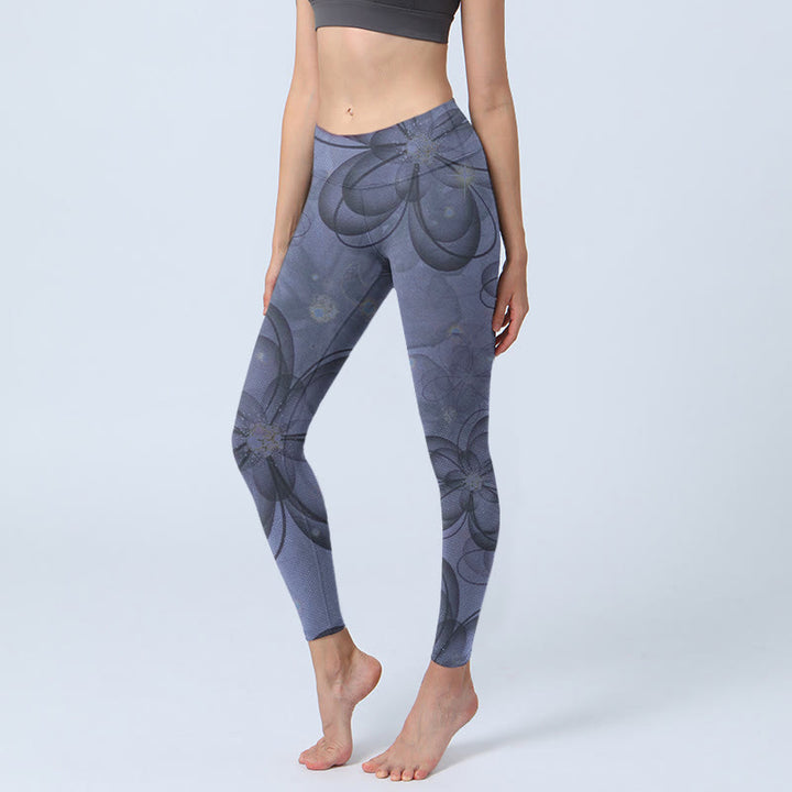 Buddha Stones Abstract Petals Pattern Print Gym Leggings Women's Yoga Pants