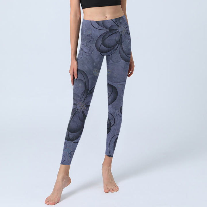 Buddha Stones Abstract Petals Pattern Print Gym Leggings Women's Yoga Pants