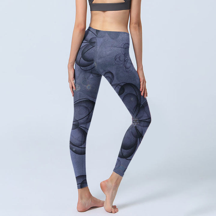 Buddha Stones Abstract Petals Pattern Print Gym Leggings Women's Yoga Pants
