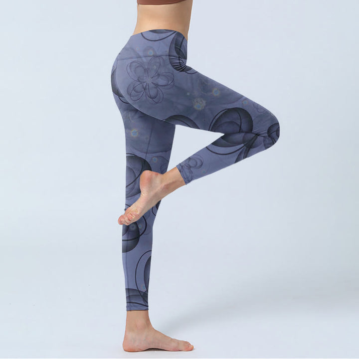 Buddha Stones Abstract Petals Pattern Print Gym Leggings Women's Yoga Pants