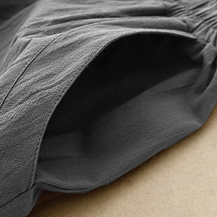 Buddha Stones Daily Plain Elastic Waistband Cotton Linen Women's Pants With Pockets