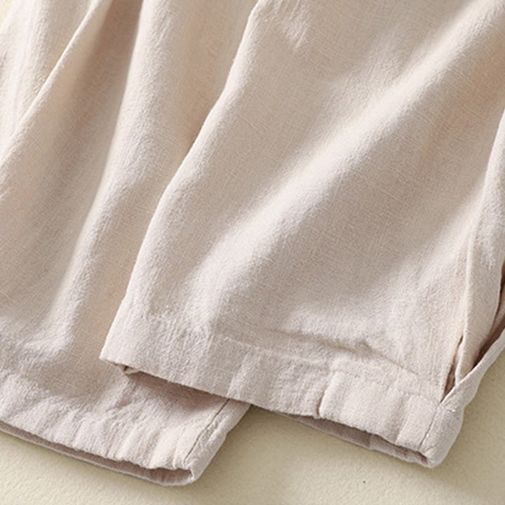 Buddha Stones Versatile Casual Solid Color Elastic Waistband Cotton Linen Women's Pants With Pockets