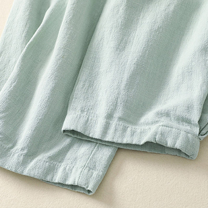 Buddha Stones Versatile Casual Solid Color Elastic Waistband Cotton Linen Women's Pants With Pockets