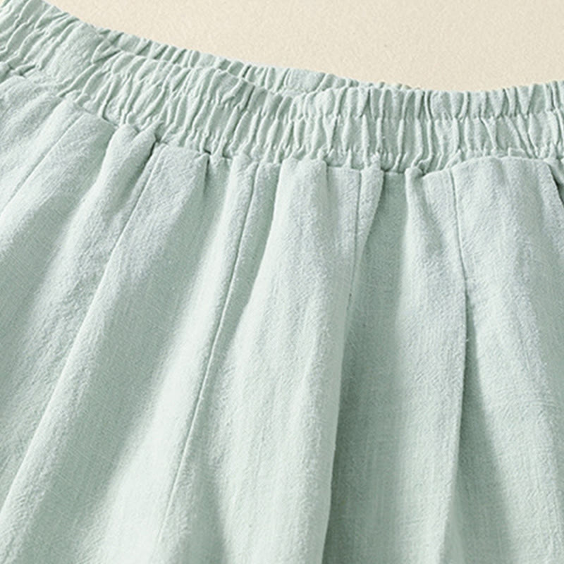Buddha Stones Versatile Casual Solid Color Elastic Waistband Cotton Linen Women's Pants With Pockets - image 15