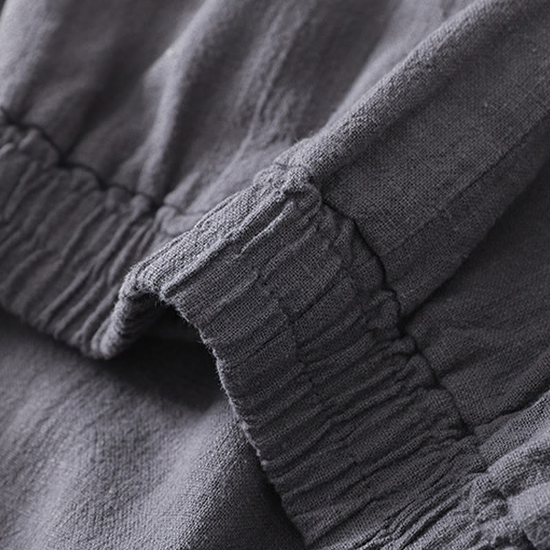 Buddha Stones Versatile Casual Solid Color Elastic Waistband Cotton Linen Women's Pants With Pockets