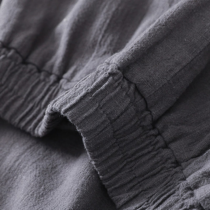 Buddha Stones Versatile Casual Solid Color Elastic Waistband Cotton Linen Women's Pants With Pockets
