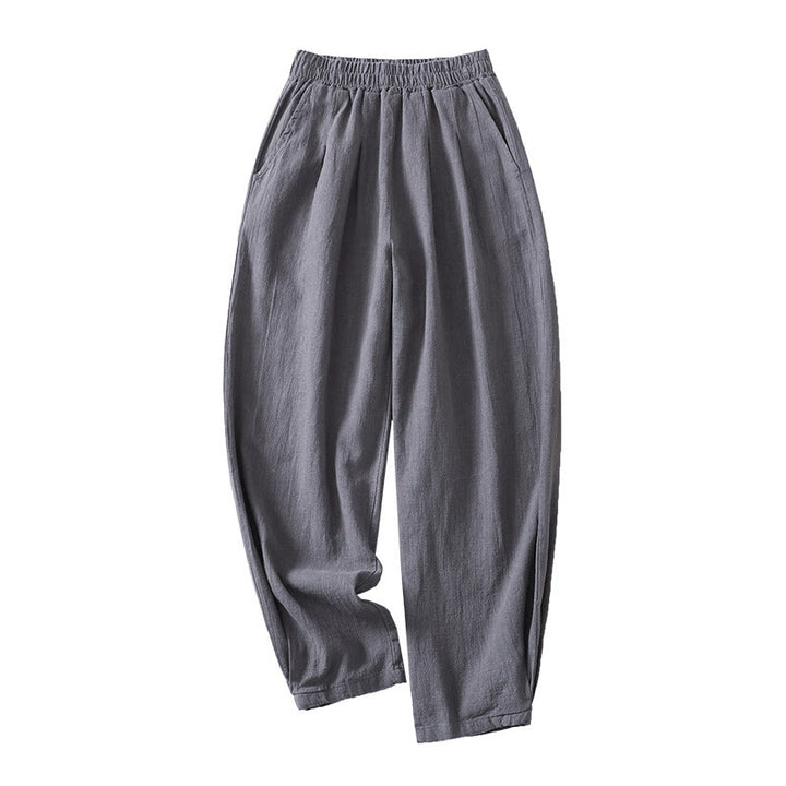Buddha Stones Versatile Casual Solid Color Elastic Waistband Cotton Linen Women's Pants With Pockets
