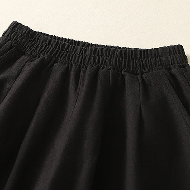 Buddha Stones Versatile Casual Solid Color Elastic Waistband Cotton Linen Women's Pants With Pockets