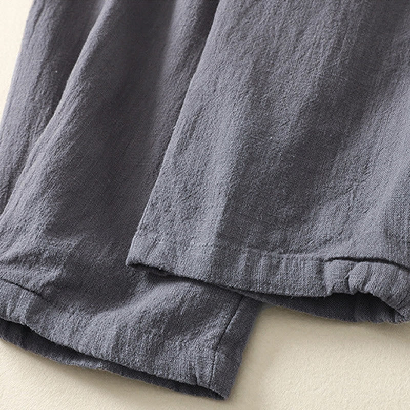 Buddha Stones Versatile Casual Solid Color Elastic Waistband Cotton Linen Women's Pants With Pockets