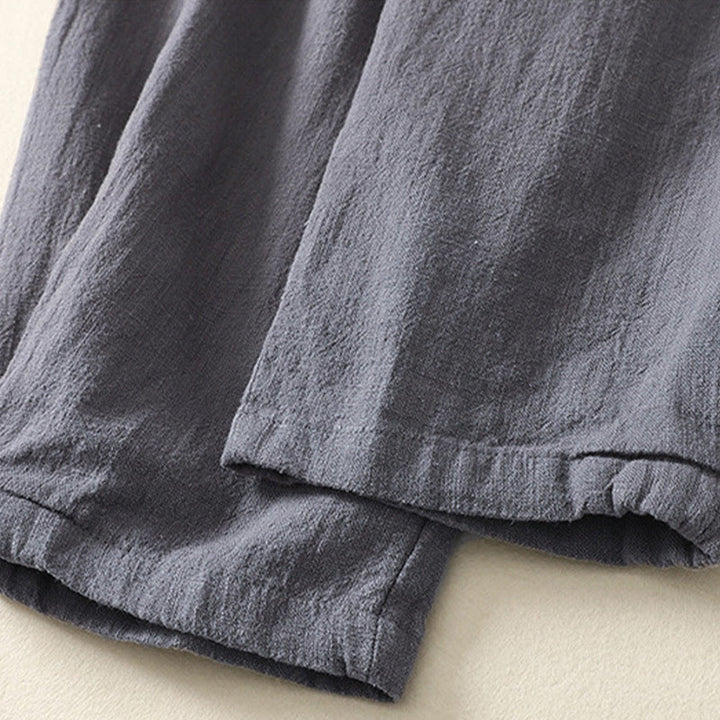 Buddha Stones Versatile Casual Solid Color Elastic Waistband Cotton Linen Women's Pants With Pockets