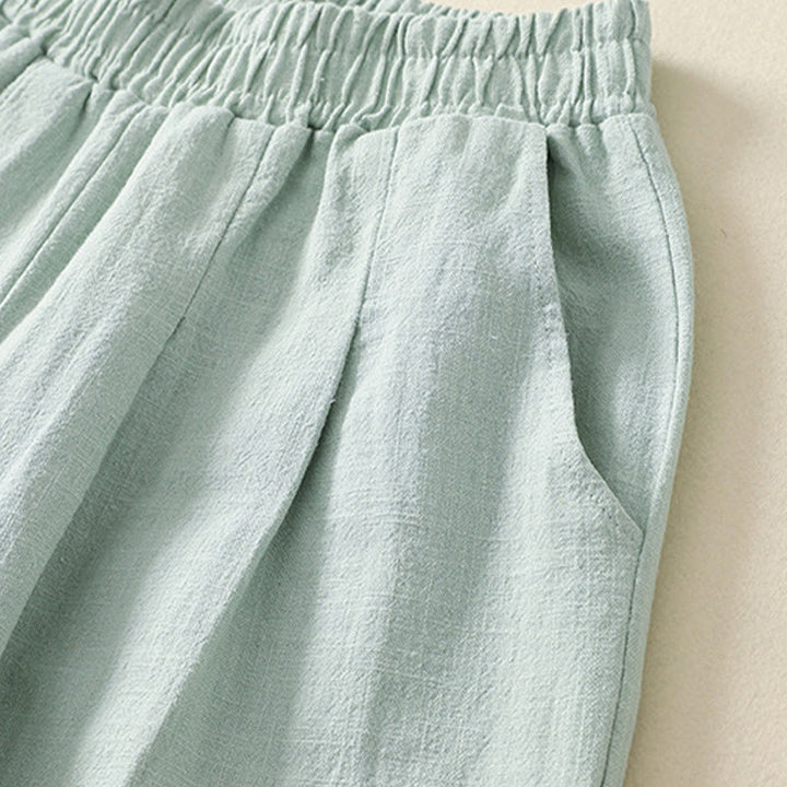 Buddha Stones Versatile Casual Solid Color Elastic Waistband Cotton Linen Women's Pants With Pockets