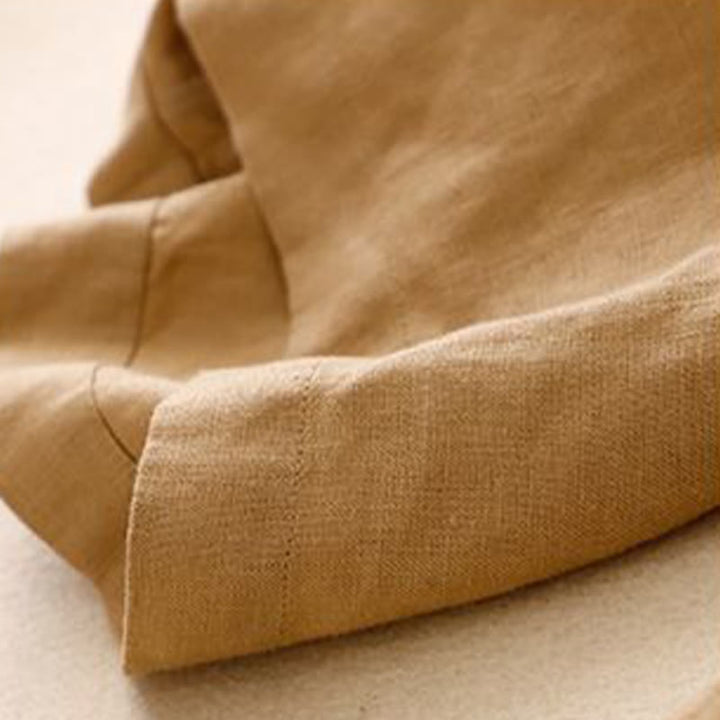 Buddha Stones Versatile Solid Color Elastic Waistband Frog-Button Cotton Linen Women's Wide Leg Pants With Pockets