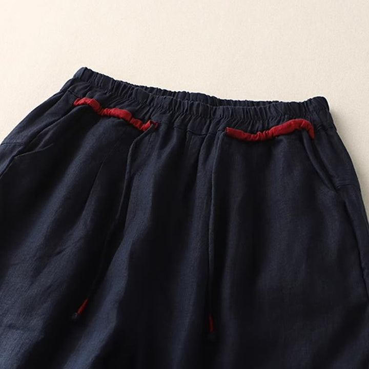 Buddha Stones Versatile Contrasting Color Design Drawstring 9 Length Women's Harem Pants With Pockets