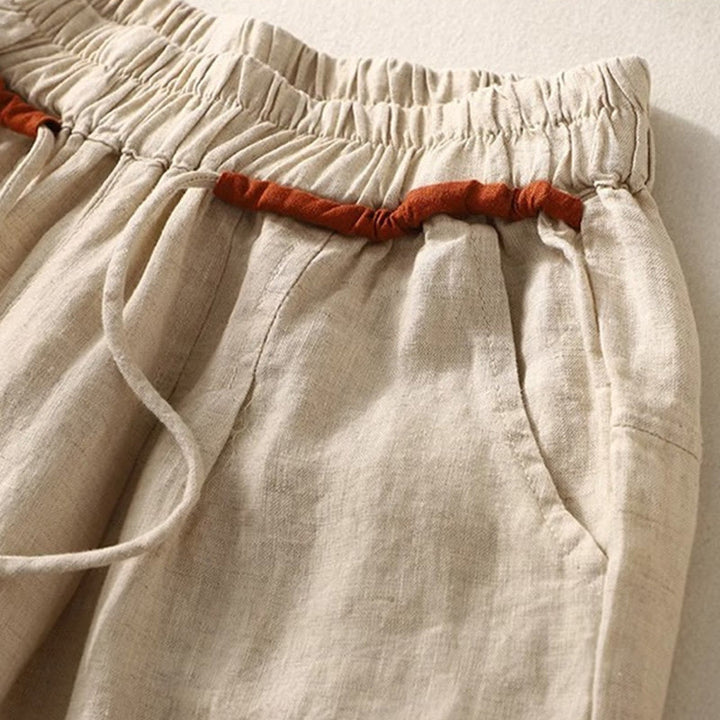 Buddha Stones Versatile Contrasting Color Design Drawstring 9 Length Women's Harem Pants With Pockets