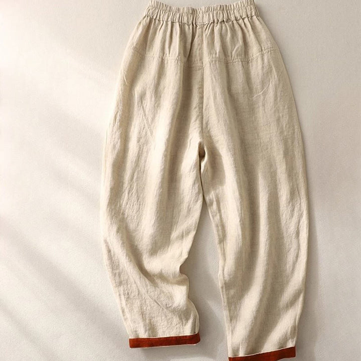 Buddha Stones Versatile Contrasting Color Design Drawstring 9 Length Women's Harem Pants With Pockets