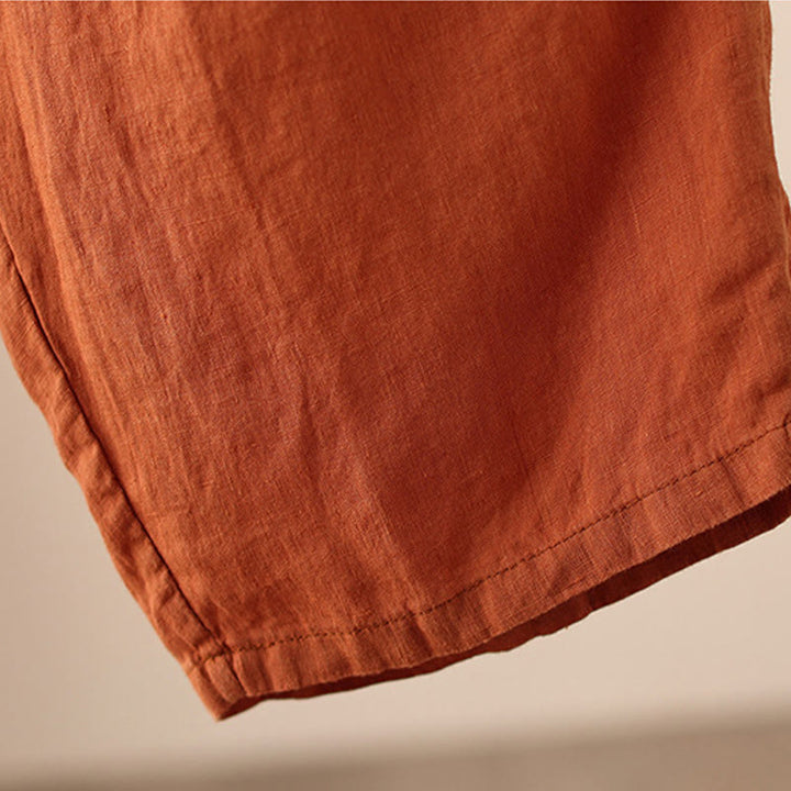 Buddha Stones Casual Plain Wrinkles Design Drawstring 9 Length Cotton Linen Women's Wide Leg Pants With Pockets