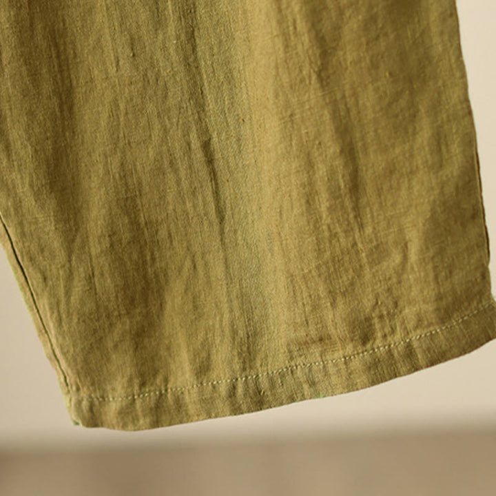 Buddha Stones Casual Plain Wrinkles Design Drawstring 9 Length Cotton Linen Women's Wide Leg Pants With Pockets