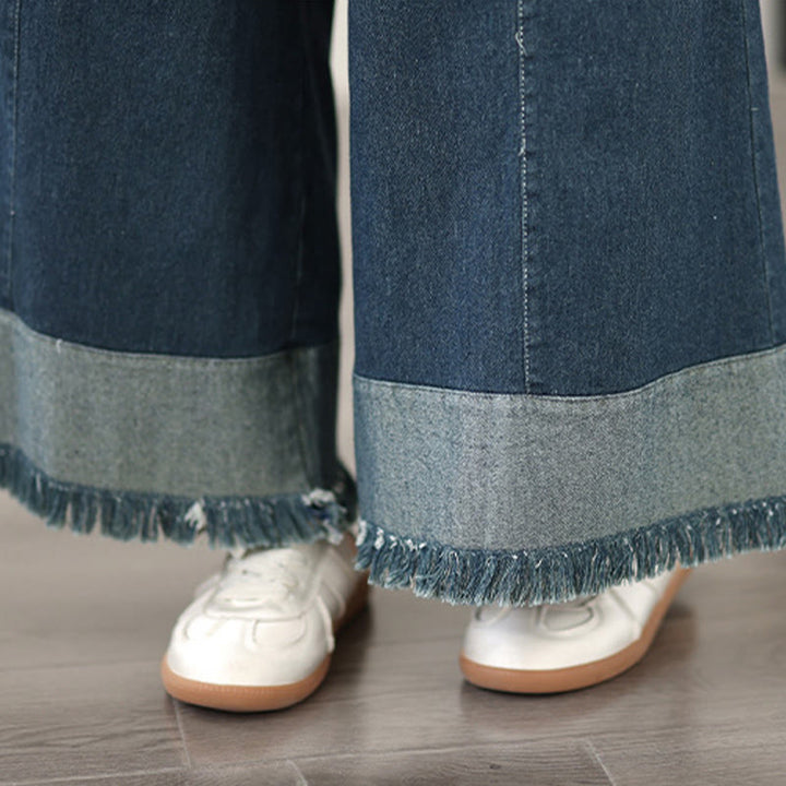 Buddha Stones Spring Vintage Distressed Tassel Design Women's Wide Leg Pants With Pockets