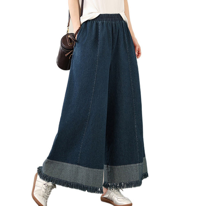 Buddha Stones Spring Vintage Distressed Tassel Design Women's Wide Leg Pants With Pockets