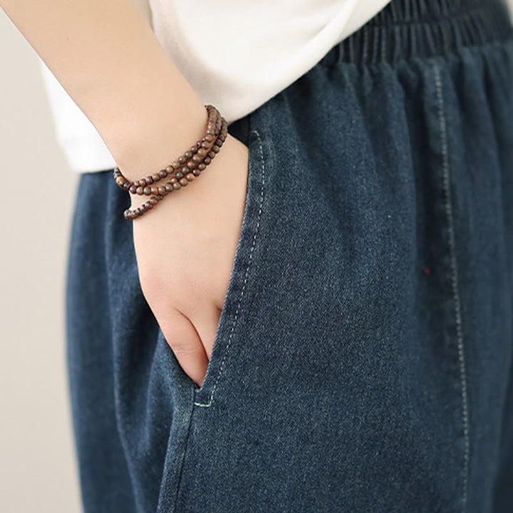 Buddha Stones Spring Vintage Distressed Tassel Design Women's Wide Leg Pants With Pockets