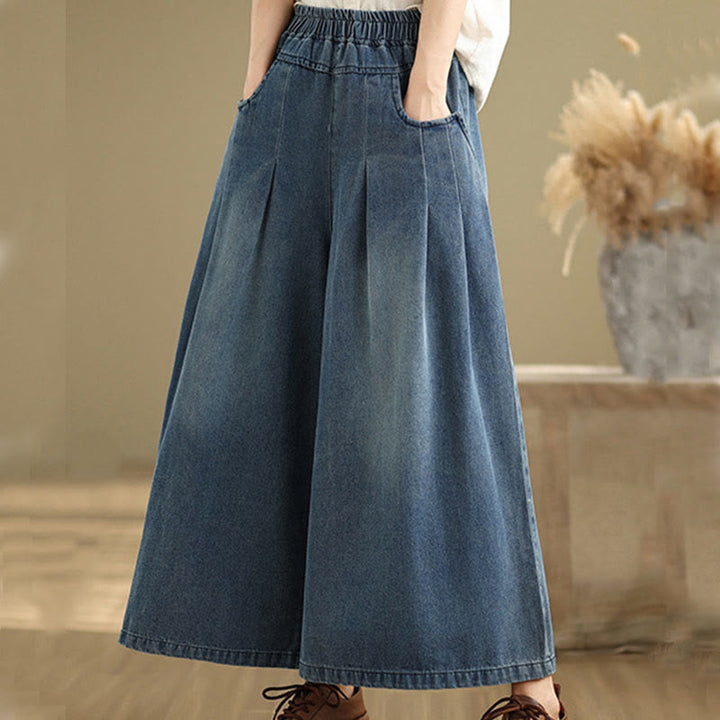 Buddha Stones Fall Vintage Distressed Design High Waist Women's Wide Leg Pants With Pockets