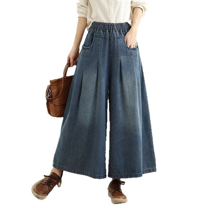 Buddha Stones Fall Vintage Distressed Design High Waist Women's Wide Leg Pants With Pockets