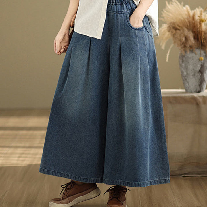 Buddha Stones Fall Vintage Distressed Design High Waist Women's Wide Leg Pants With Pockets