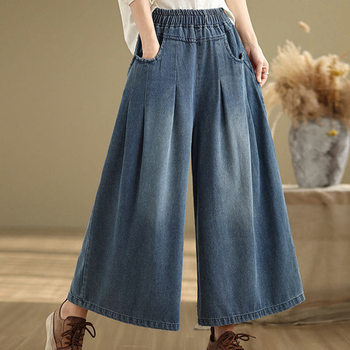 Buddha Stones Fall Vintage Distressed Design High Waist Women's Wide Leg Pants With Pockets