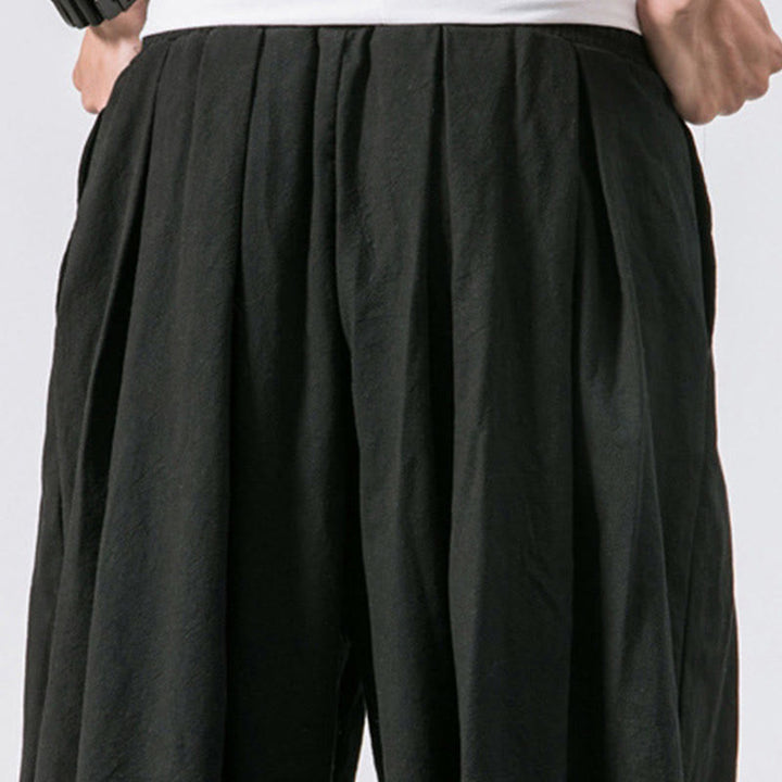 Buddha Stones Casual Sports Men's Solid Color Cotton Linen Drawstring Pants With Pockets