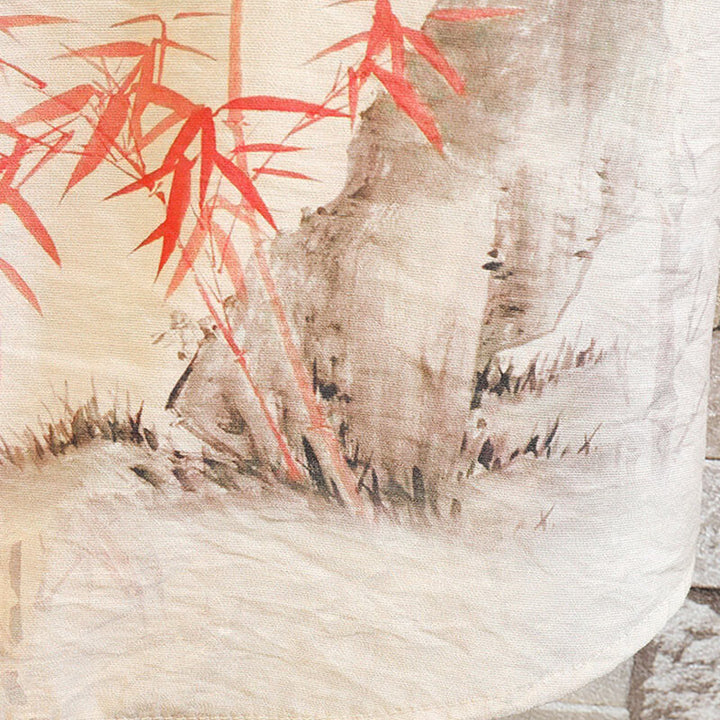 Buddha Stones Summer Bamboo Butterfly Pattern Short Sleeve Frog-button Design Men's Shirt Jacket - image 5