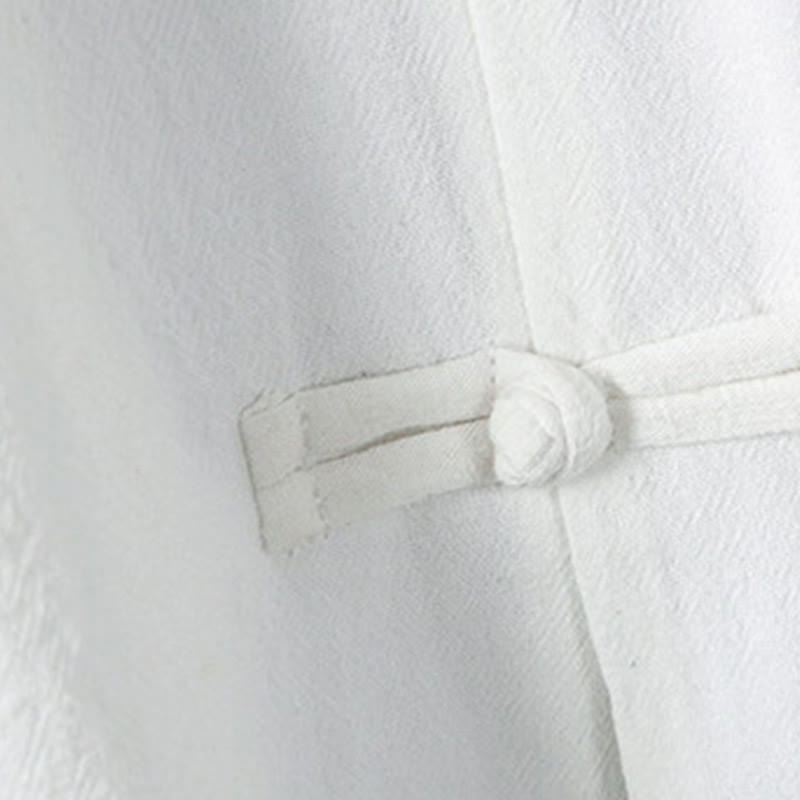 Buddha Stones Summer Plain Chinese Frog-button Patchwork Design Cotton Linen Men's Shirt Jacket