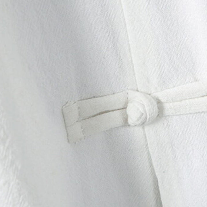 Buddha Stones Summer Plain Chinese Frog-button Patchwork Design Cotton Linen Men's Shirt Jacket