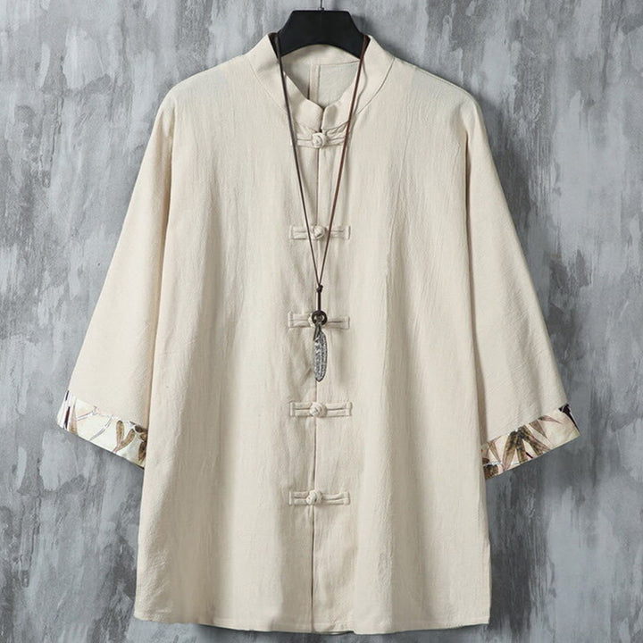 Buddha Stones Summer Frog-button Patchwork Half Sleeve Design Cotton Linen Men's Shirt Jacket - Beige - US/UK/AU46，EU56 (5XL) - image 12