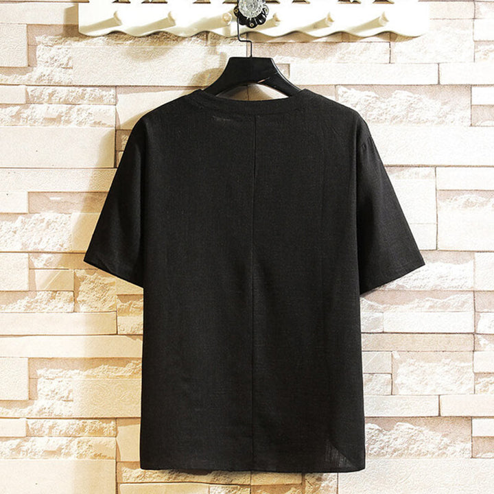Buddha Stones Summer Chinese Frog-button Men's Solid Color Button Short Sleeve Cotton Linen Shirt
