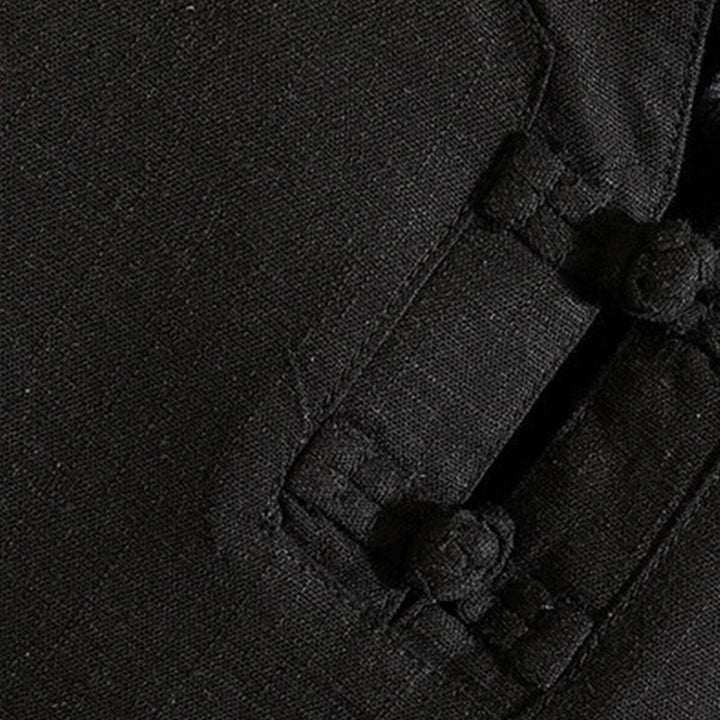 Buddha Stones Summer Chinese Frog-button Men's Solid Color Button Short Sleeve Cotton Linen Shirt
