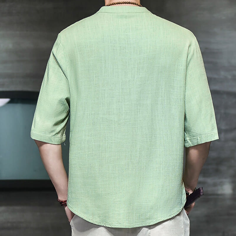 Buddha Stones Casual Vintage  Chinese Frog-Button Men's Half Sleeve Cotton Linen T-Shirt