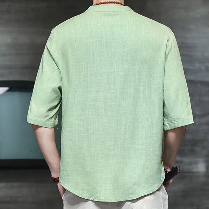 Buddha Stones Casual Vintage  Chinese Frog-Button Men's Half Sleeve Cotton Linen T-Shirt