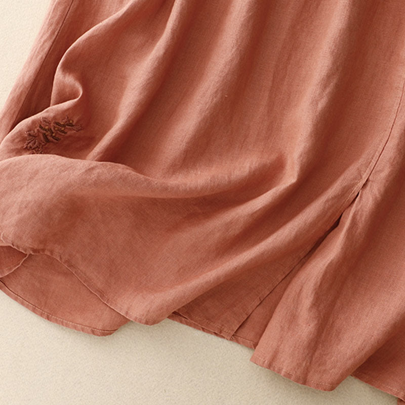 Buddha Stones Vintage Solid Embroidery Drawstring Cotton Linen Women's Skirt With Pockets - image 23