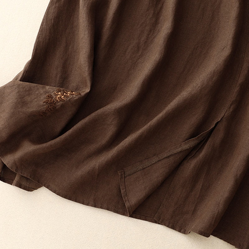 Buddha Stones Vintage Solid Embroidery Drawstring Cotton Linen Women's Skirt With Pockets - image 17